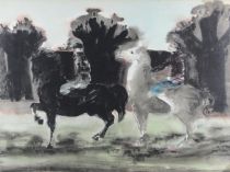 tableau Promenade à cheval Dubrunfaut Edmond animaux,personnage  mixte papier 2ième moitié 20e siècle