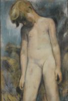 tableau La petite fille nue   nu,personnage  fusain papier 1ère moitié 20e siècle