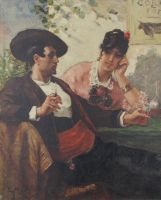 tableau Le bistro à Séville  Meunier Constantin personnage,scène de genre  huile toile 19e siècle