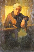 tableau L'estaminet  Peiser Kurt personnage,scène d'intérieur  huile toile 1ère moitié 20e siècle