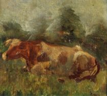 tableau La vache Roosen Gérard animaux,paysage  huile marouflé 1ère moitié 20e siècle