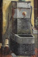 tableau Le puit Schneider G scène rurale  huile panneau 19e siècle