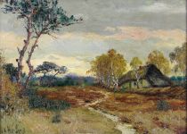 tableau Chaumière en Campine   Wellens  Charles (Karel) paysage  huile toile 1ère moitié 20e siècle