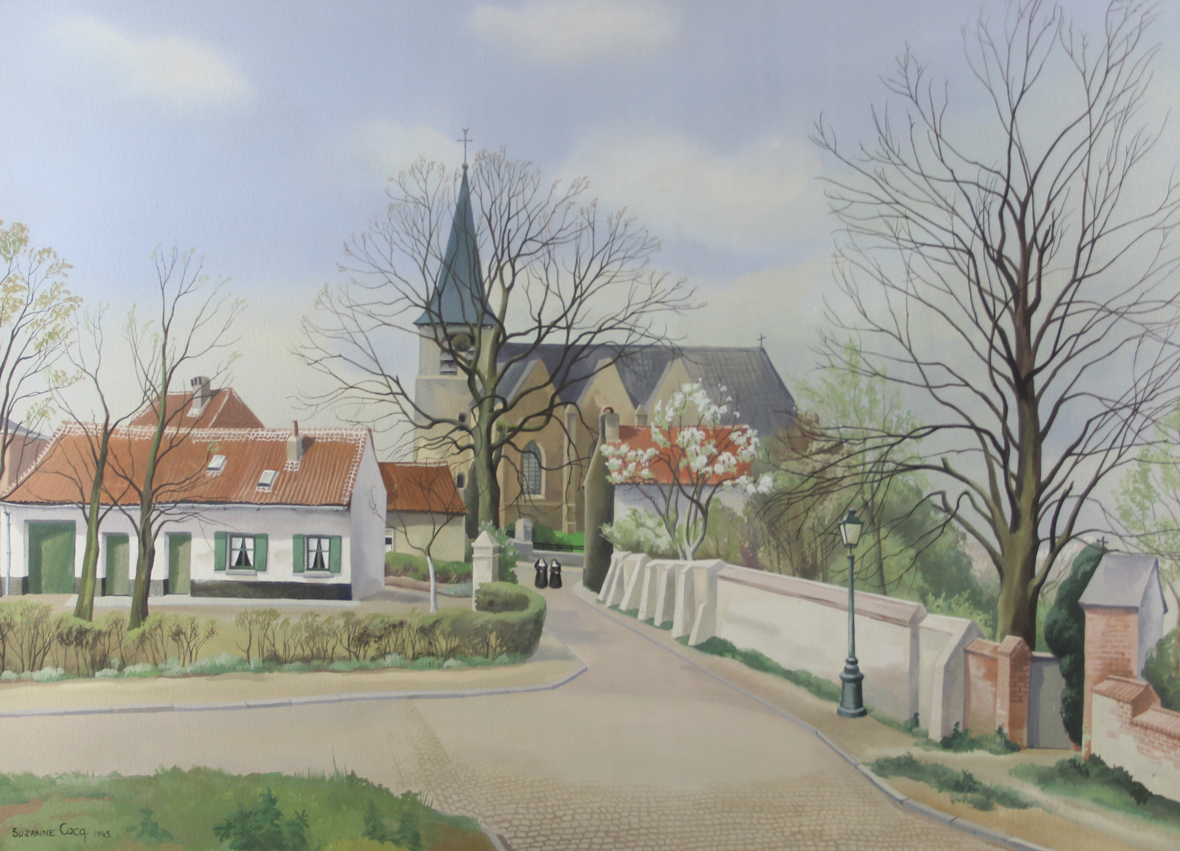 tableau Le village de Wemmel  Cocq Suzanne village  huile panneau 1ère moitié 20e siècle