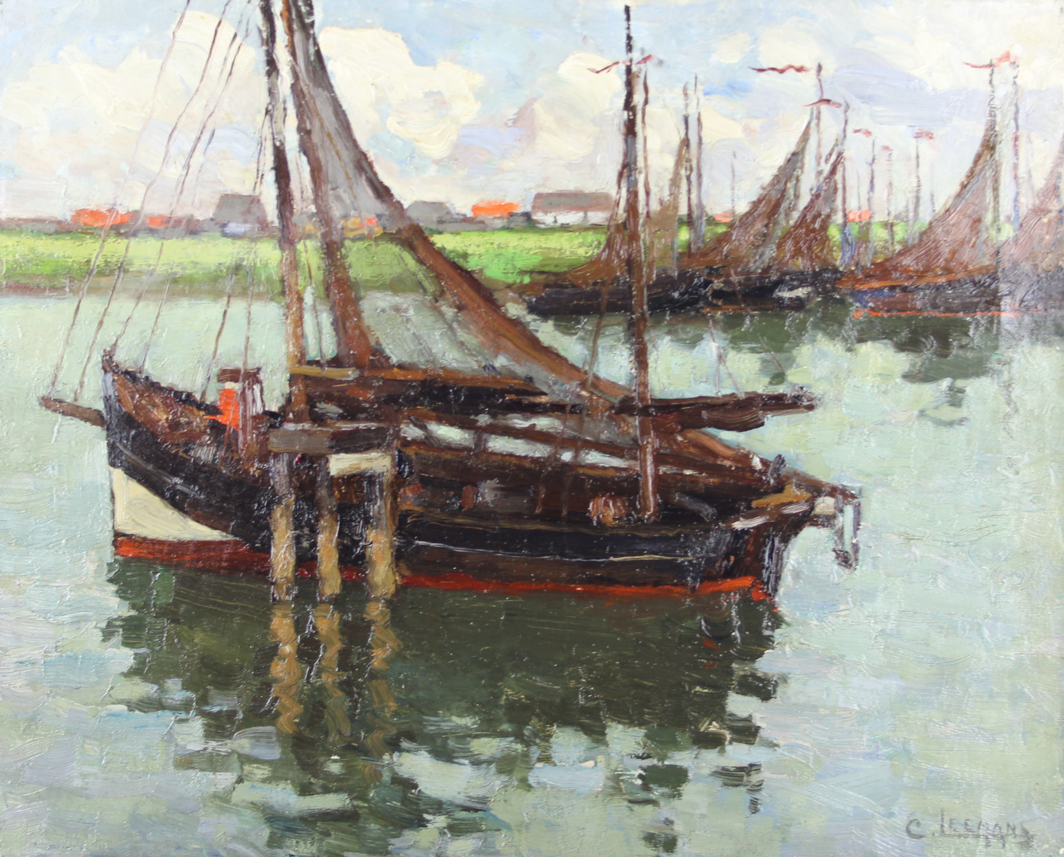 tableau Les voiliers  Leemans Constant marine,paysage  huile toile 1ère moitié 20e siècle