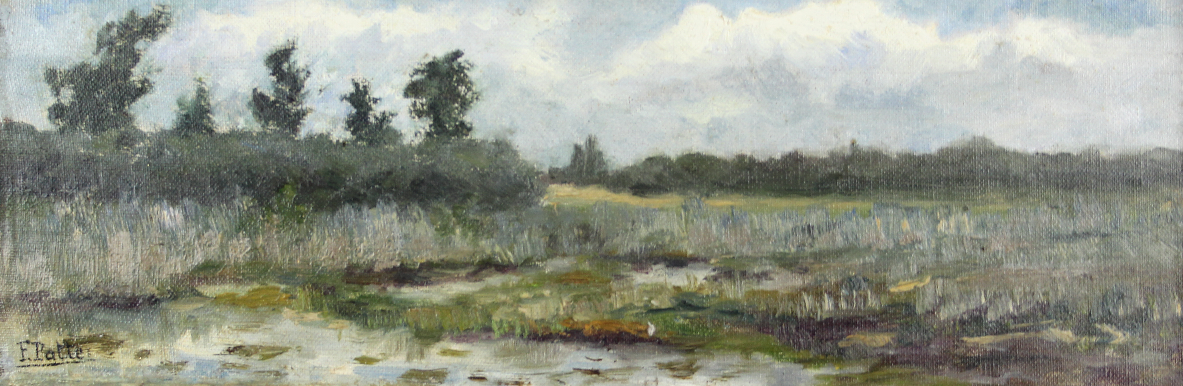 tableau La fagne Patte Fernand paysage  huile marouflé 1ère moitié 20e siècle