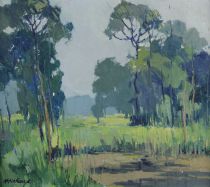 tableau Matin d'été Michaux (2) Henri paysage  huile toile 2ième moitié 20e siècle