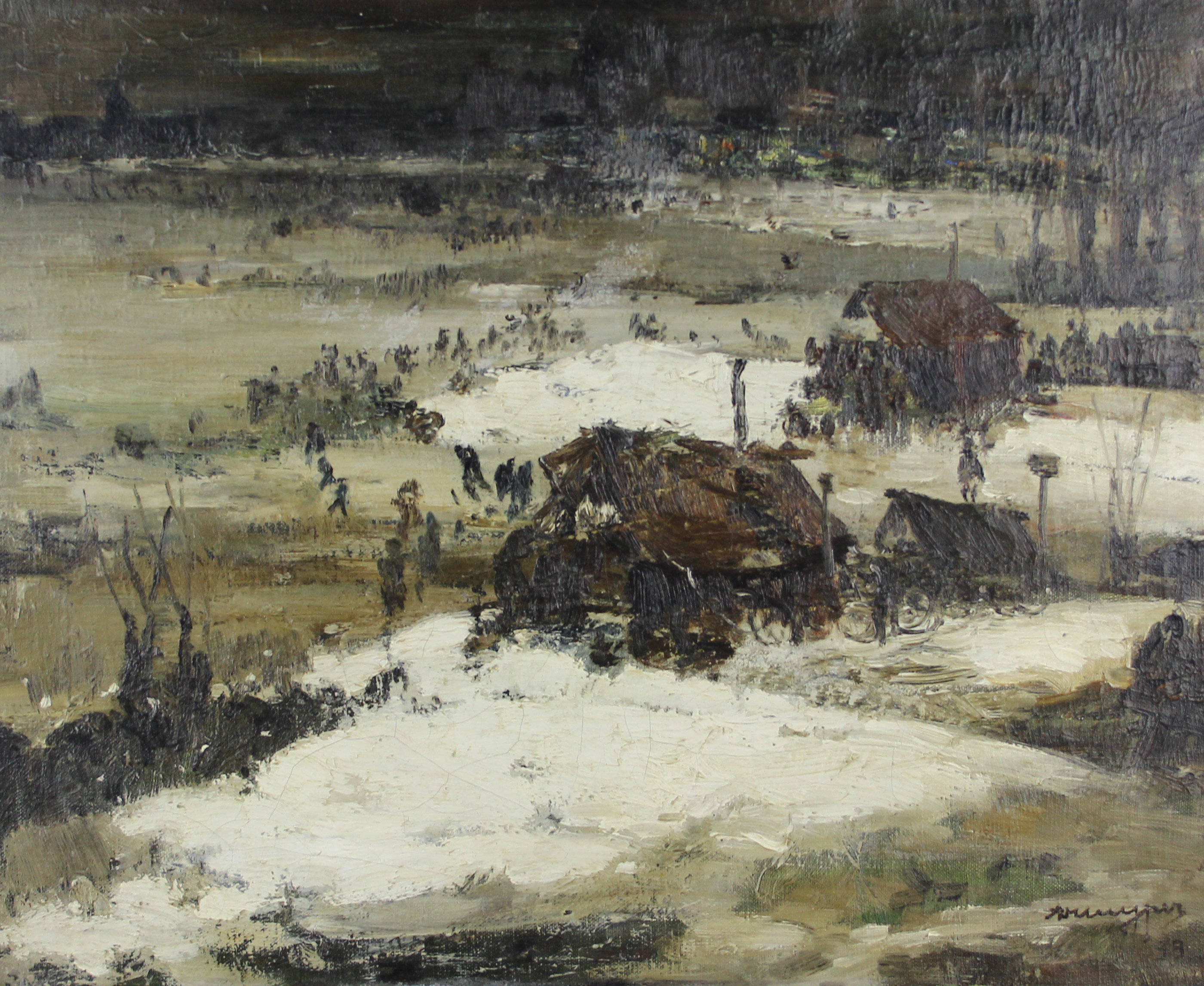 tableau Paysage de neige De Cuyper Alfons paysage,personnage  huile toile 1ère moitié 20e siècle