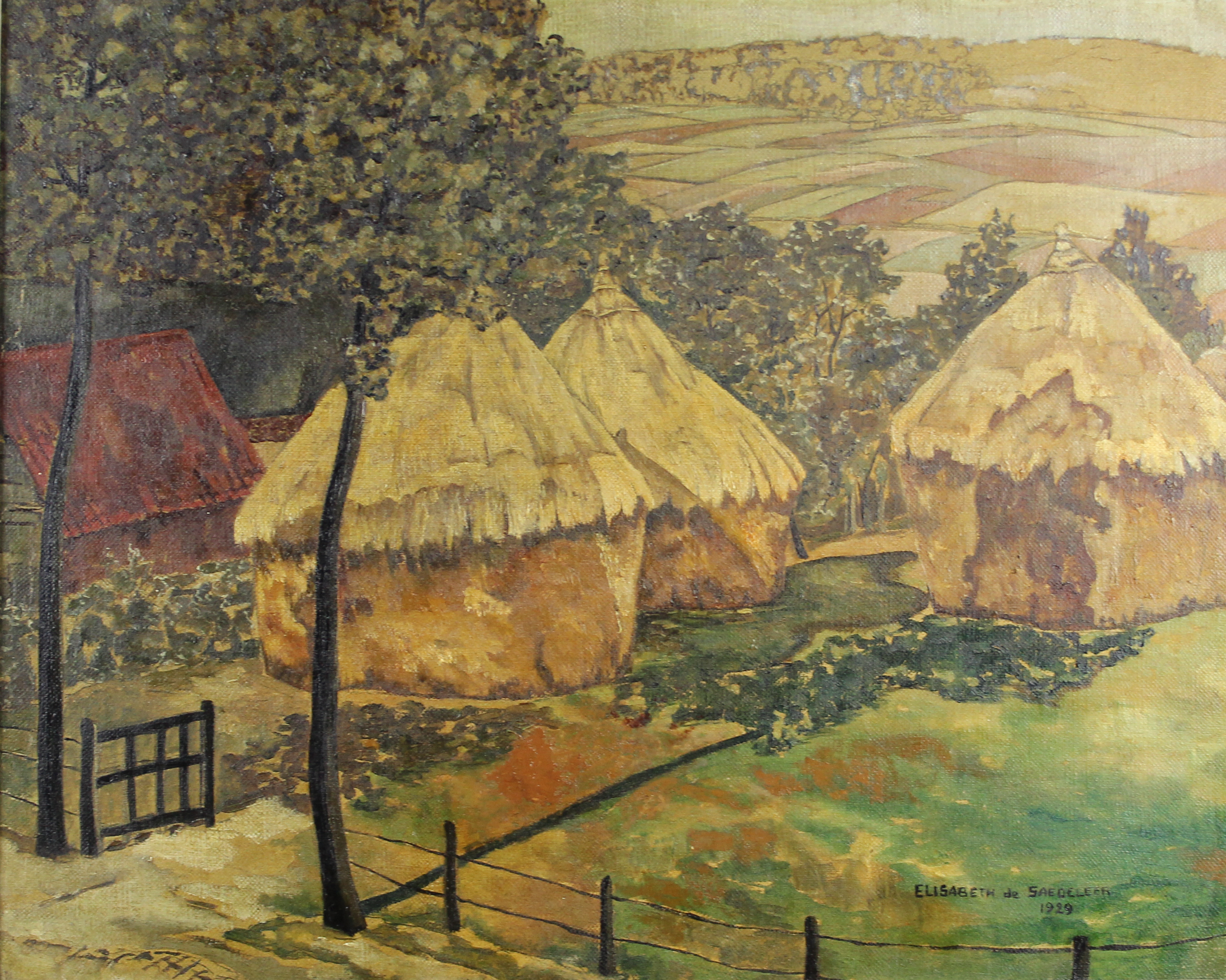 tableau Les meules De Saedeleer Elisabeth paysage  huile toile 1ère moitié 20e siècle