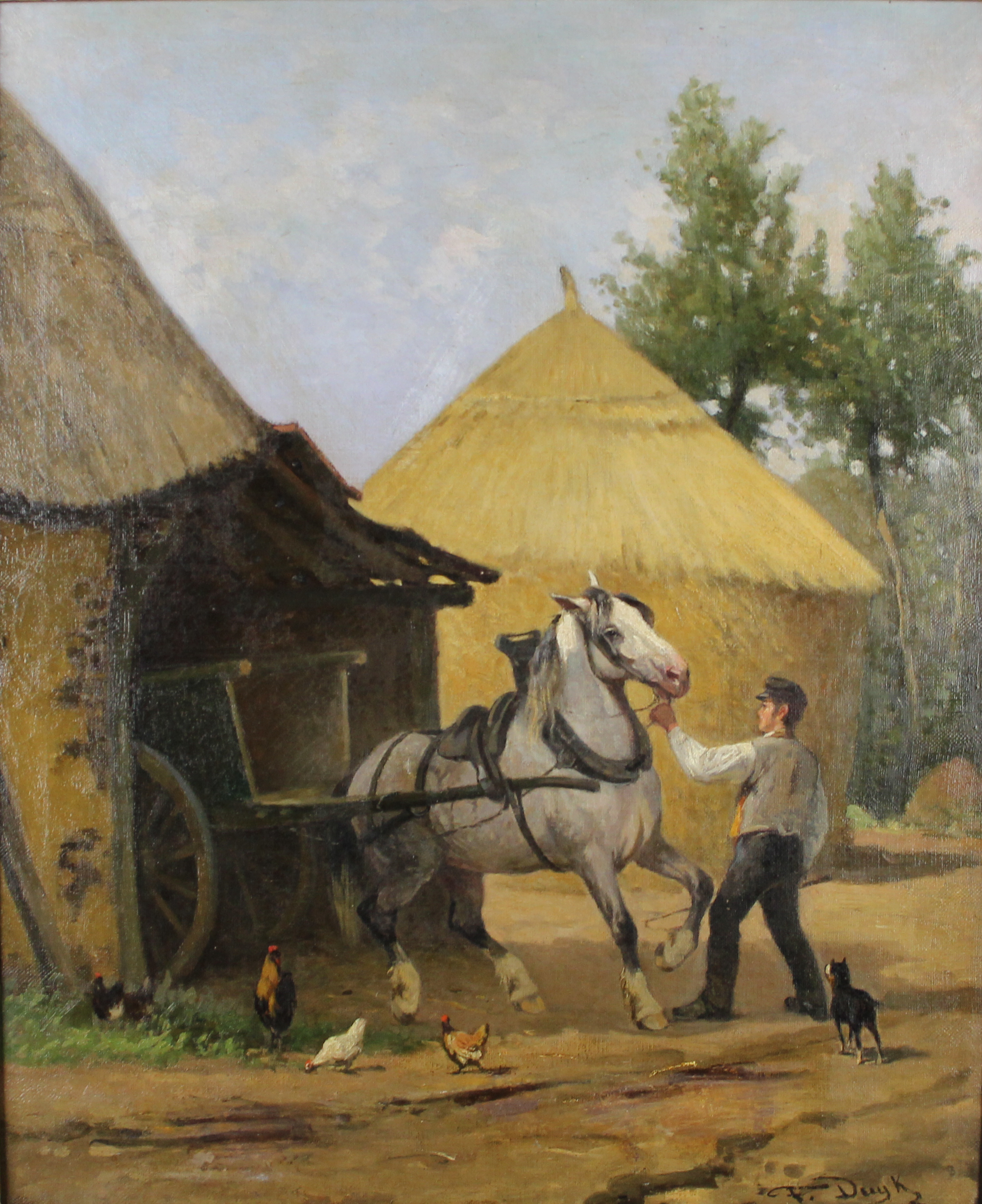tableau Début de journée  Duyk François animaux,personnage,scène rurale  huile toile 1ère moitié 20e siècle