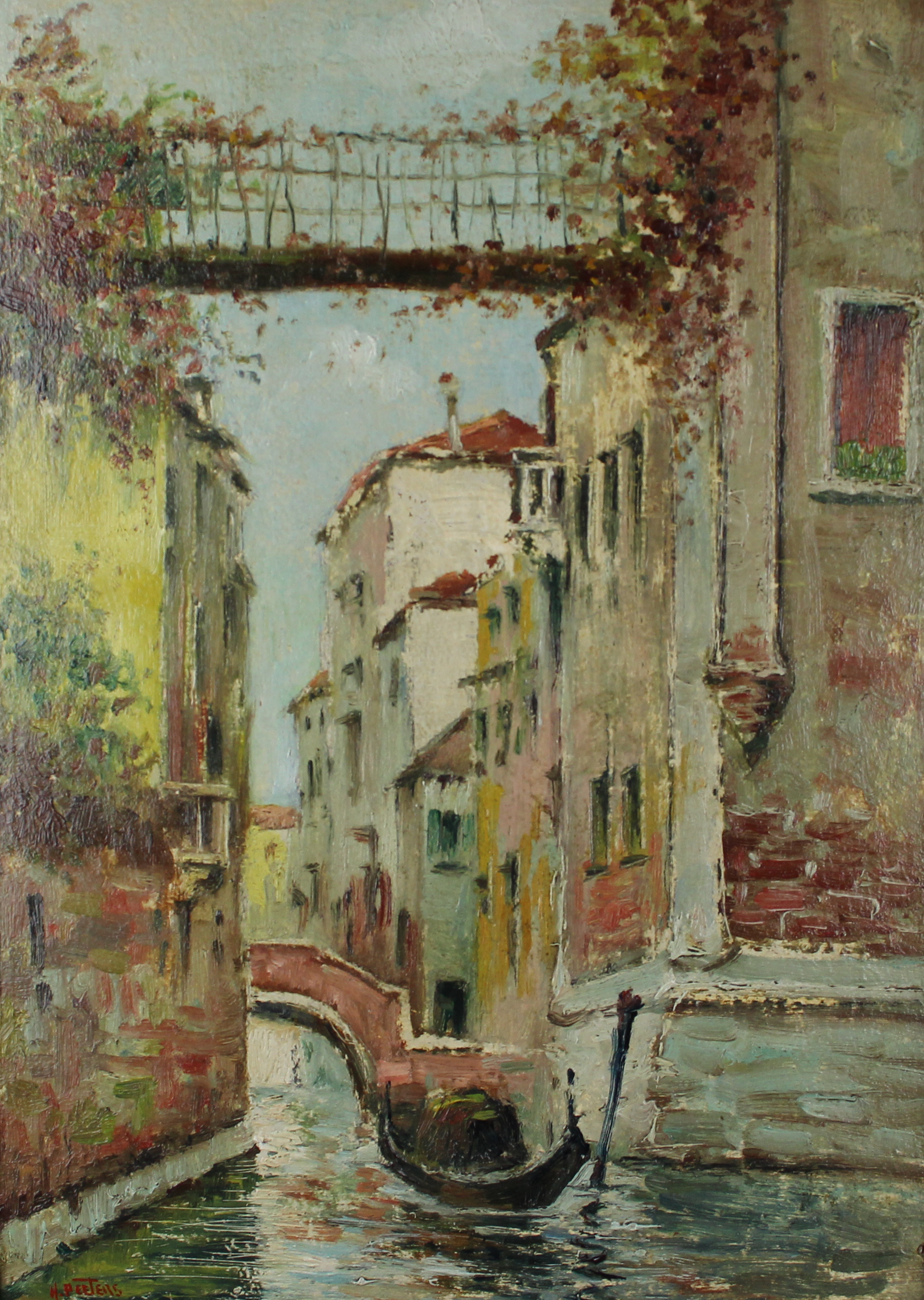 tableau Canal à Venise Peeters H marine,ville  huile carton 1ère moitié 20e siècle