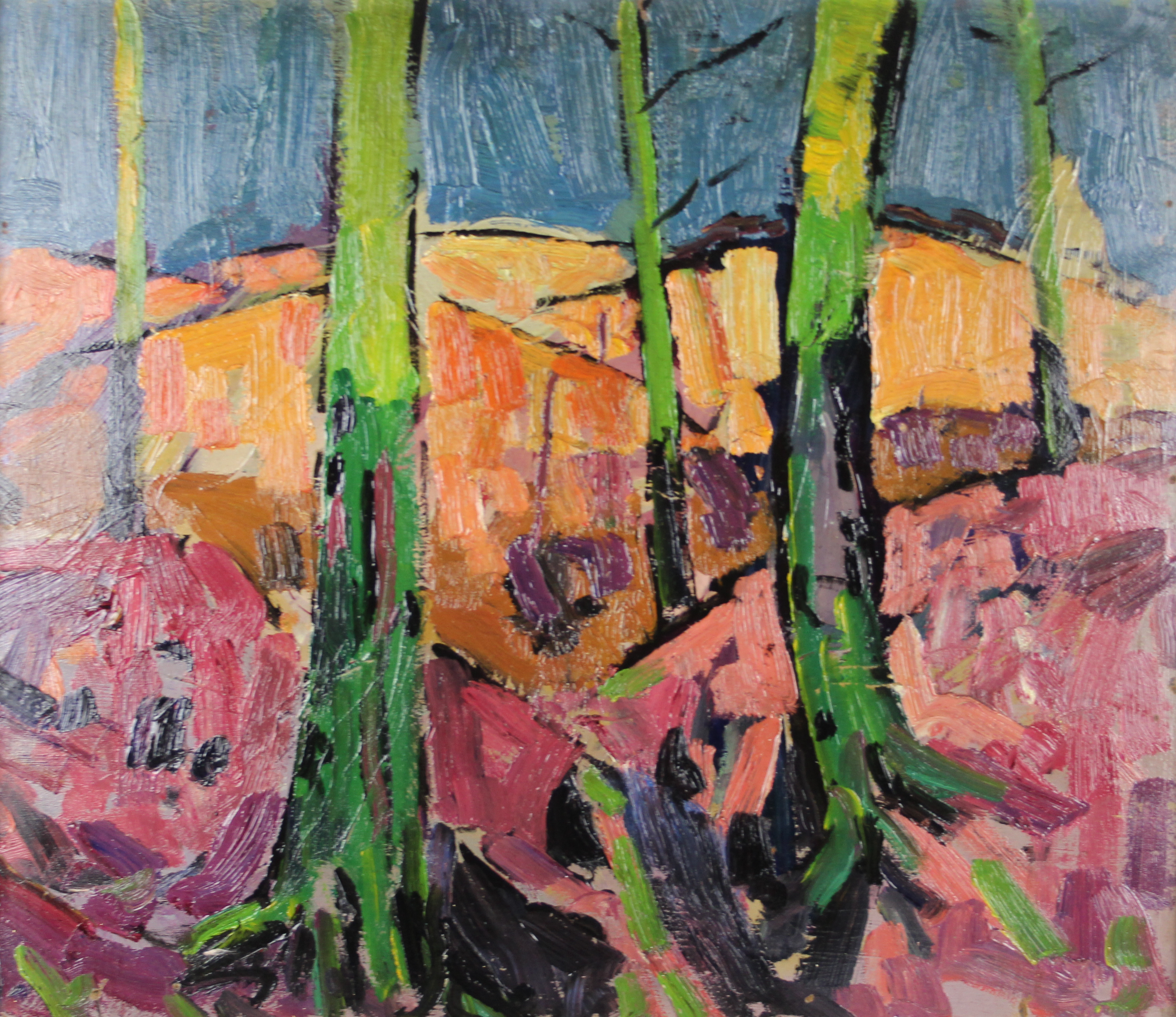 tableau Couleurs fauves Van Assche Pol (Léopold) paysage  huile panneau 1ère moitié 20e siècle