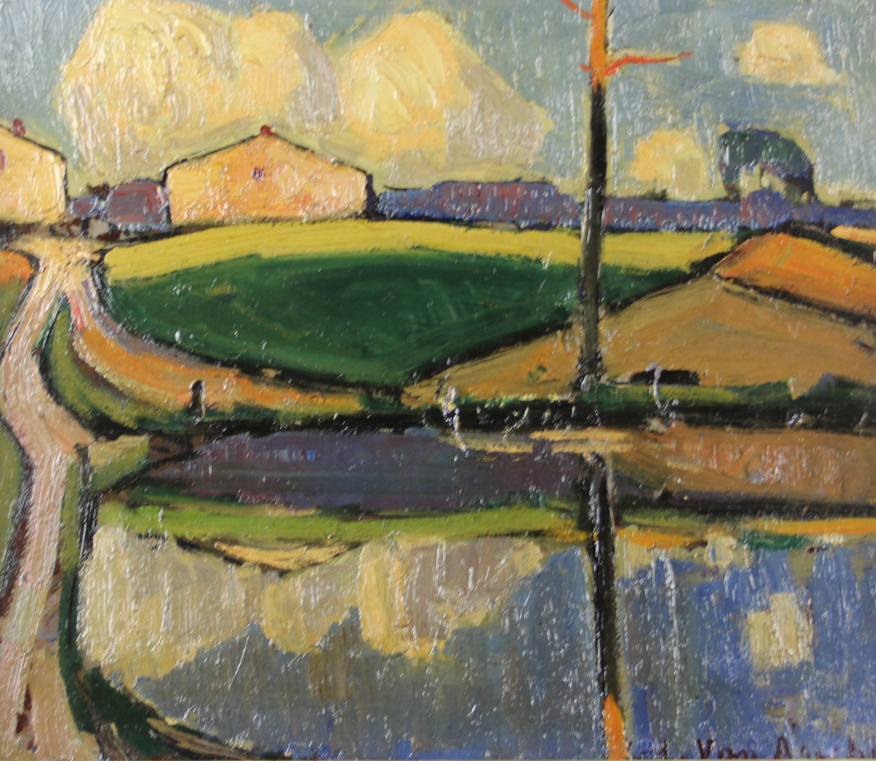 tableau Vue sur l'étang Van Assche Léopold ( Pol)   huile panneau 1ère moitié 20e siècle