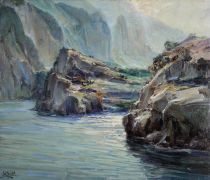 tableau Les falaises  Dillens Paul marine,paysage  huile carton 1ère moitié 20e siècle