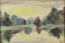 tableau Vue de l'étang Simonin Victor paysage  huile marouflé 1ère moitié 20e siècle