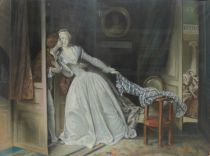 tableau Scène galante    personnage,scène de genre  pastel papier 19e siècle