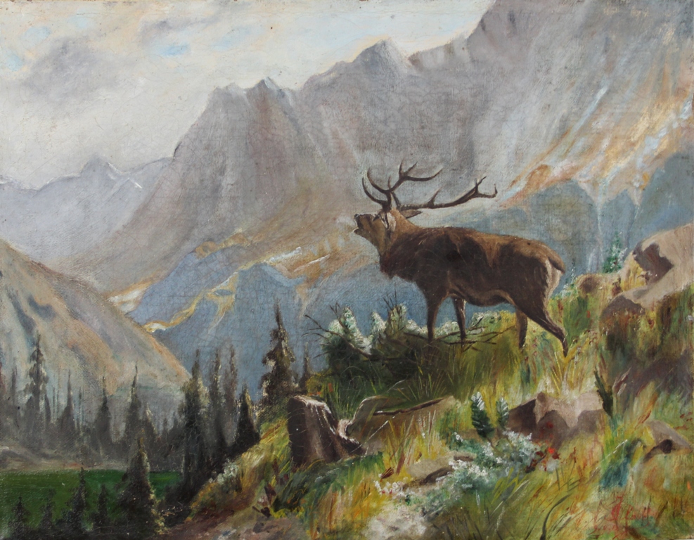tableau Le brâme du cerf Clave J animaux,paysage  huile toile 1ère moitié 20e siècle
