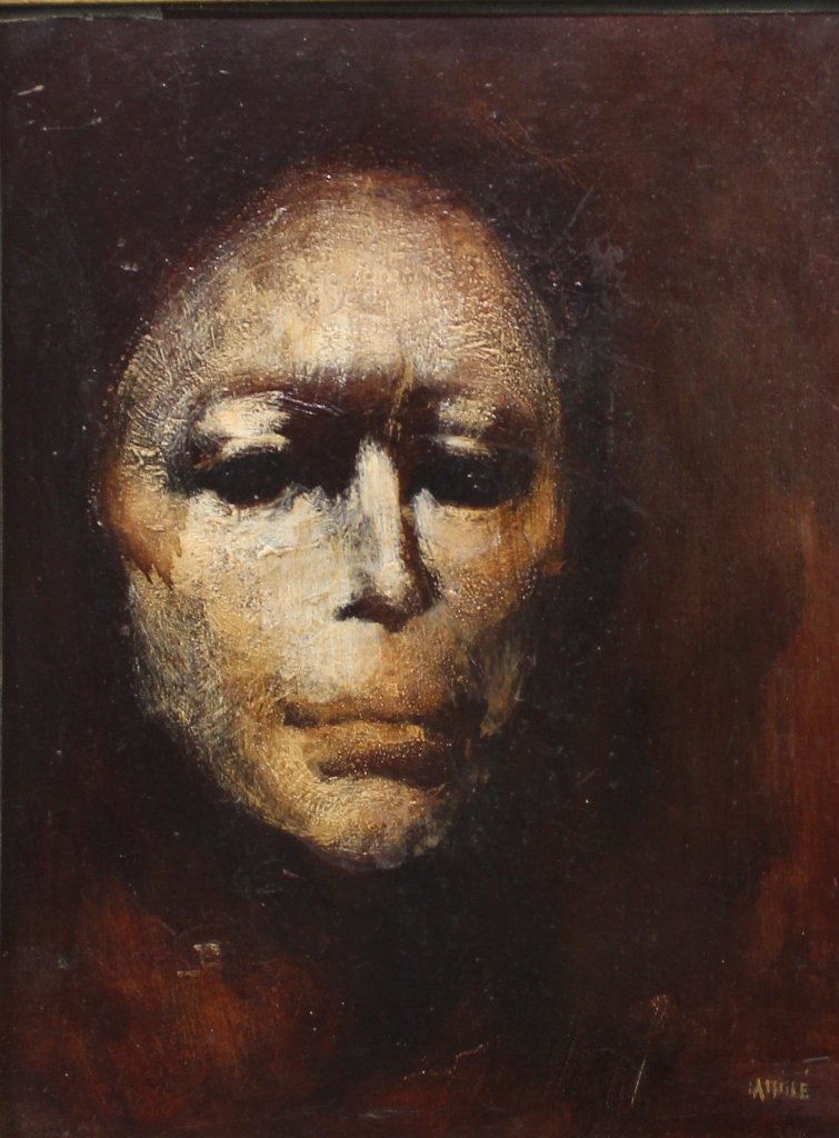tableau Le petit masque   personnage,portrait  huile panneau 2ième moitié 20e siècle