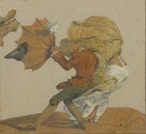 tableau Coup de vent Kleminger Adolf personnage,scène de genre  mixte papier 19e siècle