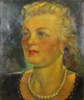 tableau La femme au collier de perles   portrait  huile toile 1ère moitié 20e siècle