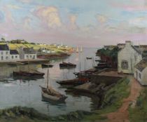 tableau Port Breton Ménardeau Maurice marine  huile toile 1ère moitié 20e siècle