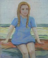 tableau La fille en bleu Paret Léo personnage  pastel papier 1ère moitié 20e siècle