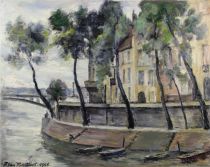 tableau Pêcheur du quai  Van Montfort Franz marine,ville  huile toile 2ième moitié 20e siècle
