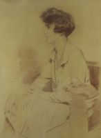 tableau Le collier de perles  Watelet Charles Joseph personnage,portrait  fusain papier 1ère moitié 20e siècle