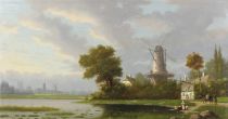 tableau Paysage aux moulins Maous M marine,paysage,personnage,ville  huile panneau 19e sicle