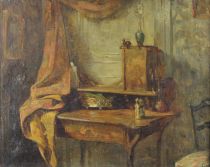 tableau L'atelier d’artiste   scène d'intérieur  huile toile 1ère moitié 20e siècle