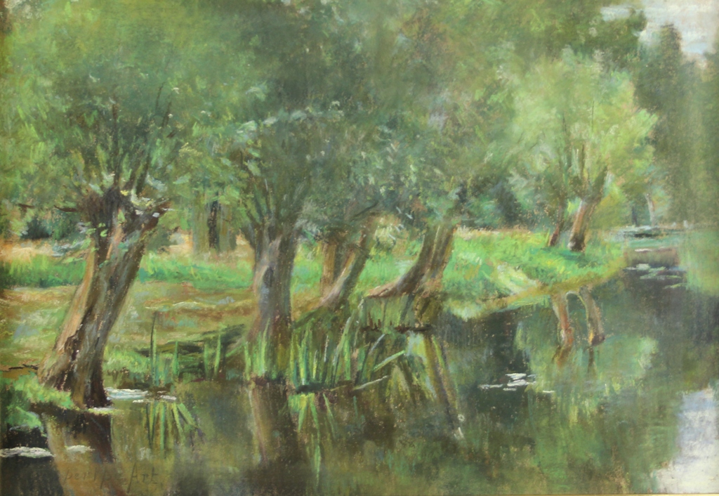 tableau Les saules  Art Berthe paysage  pastel papier 1ère moitié 20e siècle