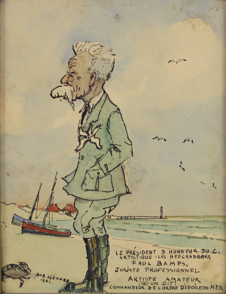 tableau Le prsident Grard Bob caricature,humoristique,marine,personnage  aquarelle papier 1re moiti 20e sicle