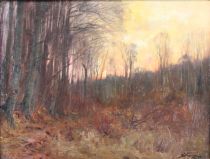 tableau La lumire du coucher de soleil  Franois Joseph-Charles paysage,sous-bois  huile maroufl 1re moiti 20e sicle