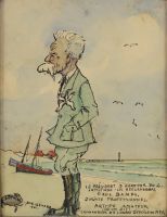 tableau Le président Gérard Bob caricature,humoristique,marine,personnage  aquarelle papier 1ère moitié 20e siècle
