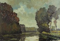 tableau L'étang BRION Alex paysage  huile panneau 2ième moitié 20e siècle