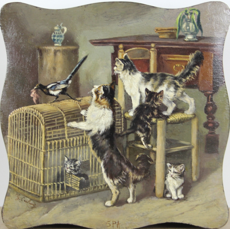 tableau Jeux de chats Crehay  Grard animaux  huile panneau 19e sicle