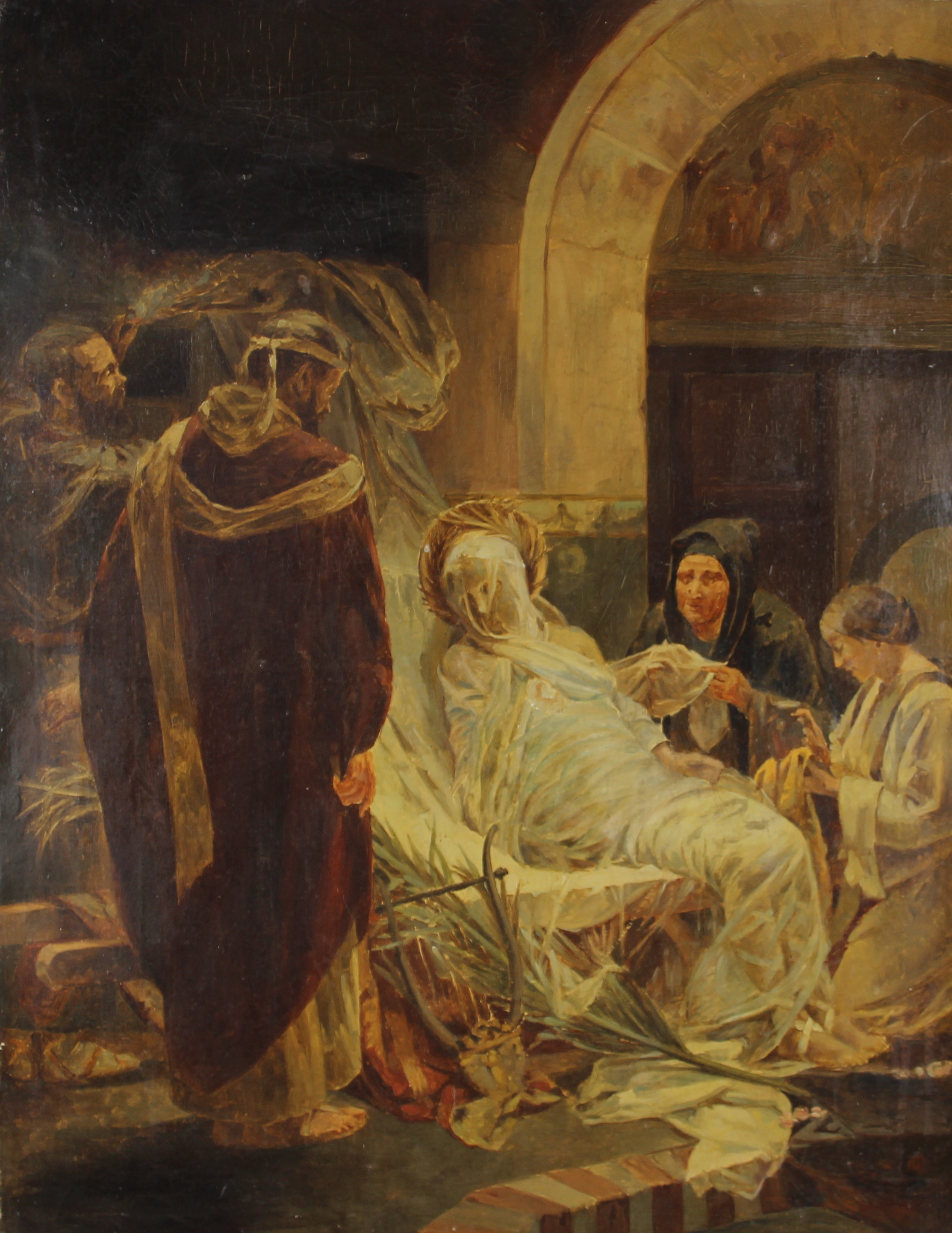tableau Mise au tombeau de st Ccile    personnage,religieux  huile toile 