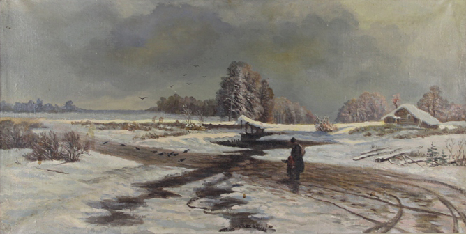 tableau Paysage Russe   paysage,scène rurale  huile toile 1ère moitié 20e siècle