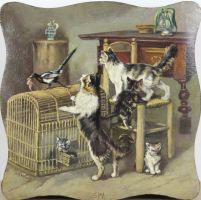 tableau Jeux de chats Crehay  Gérard animaux  huile panneau 19e siècle