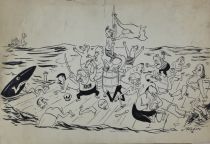 tableau Le radeau de la mduse JAMIN  (Alidor ou Jam) Paul caricature,humoristique  encre papier 21e sicle