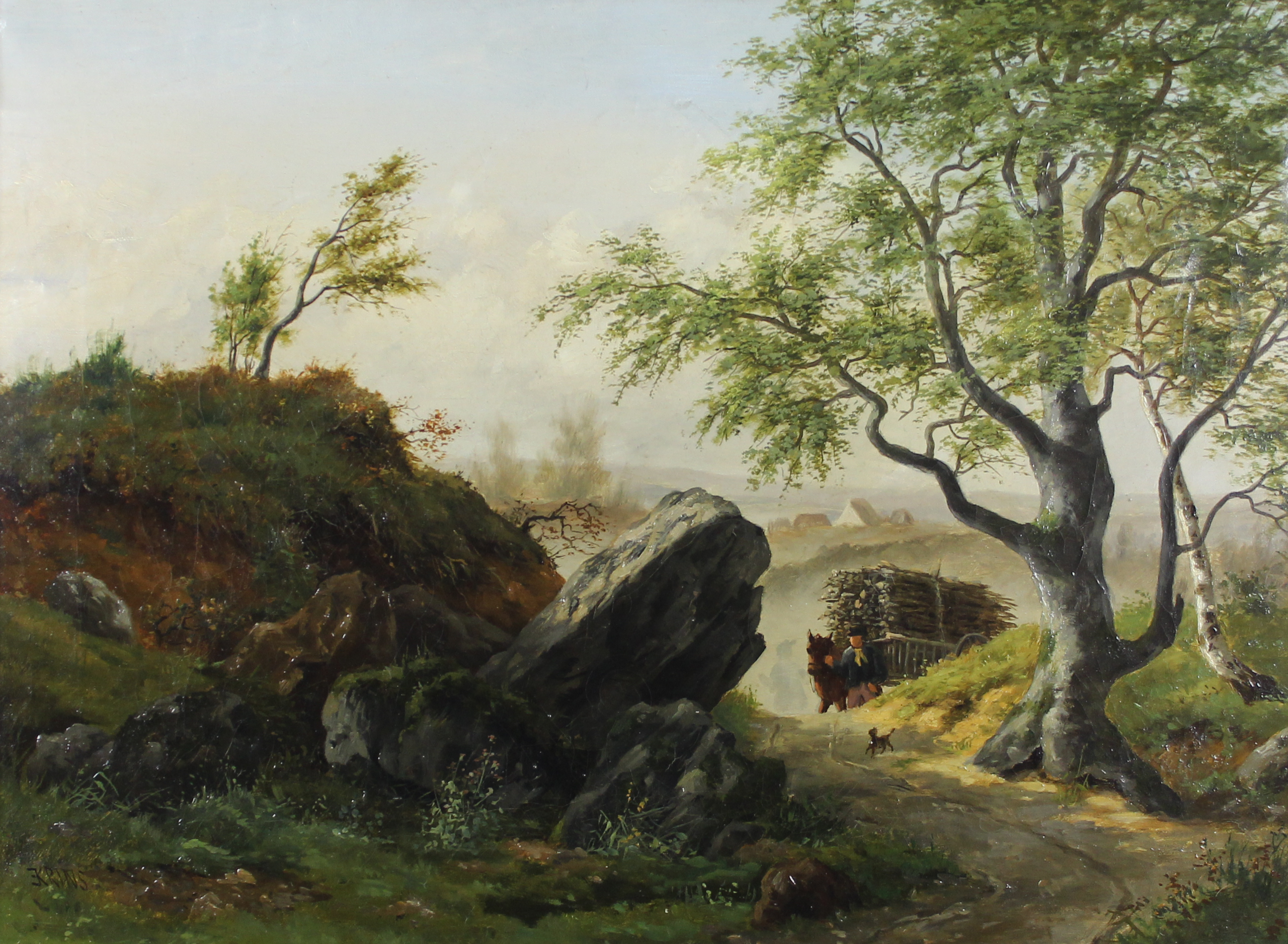 tableau Aux environs de Spa Krins Ernest animaux,paysage,personnage,scne rurale  huile toile 19e sicle