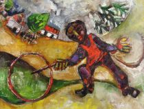 tableau Le jeu du cerceau    africaniste  huile toile 2ième moitié 20e siècle