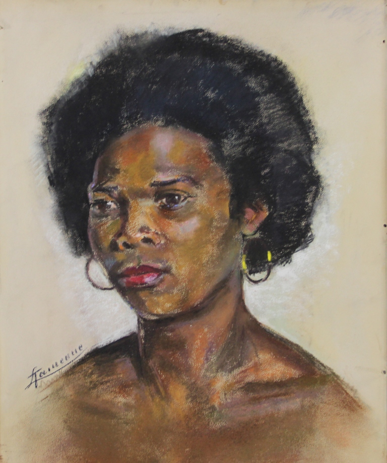 tableau L’africaine  Tamenne Lon portrait,africaniste  pastel papier 1re moiti 20e sicle