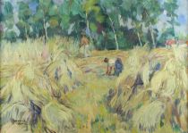 tableau Les moissons Dubois Raphael paysage,scène rurale impressionnisme huile toile 1ère moitié 20e siècle
