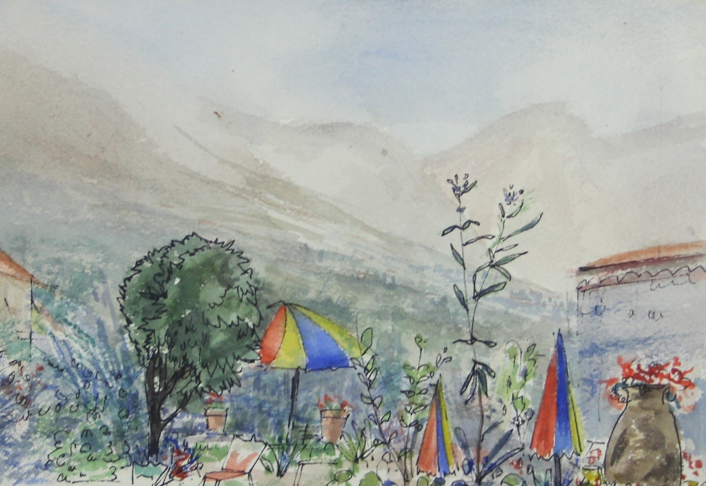 tableau Terrasse d'altitude    paysage,paysage de montagne  aquarelle papier 2ième moitié 20e siècle