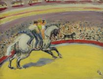 tableau Au Cirque   animaux,scène de genre  huile toile 2ième moitié 20e siècle