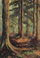 tableau Arboretum bois des capucins Perdieus Luc sous-bois  huile carton 1re moiti 20e sicle