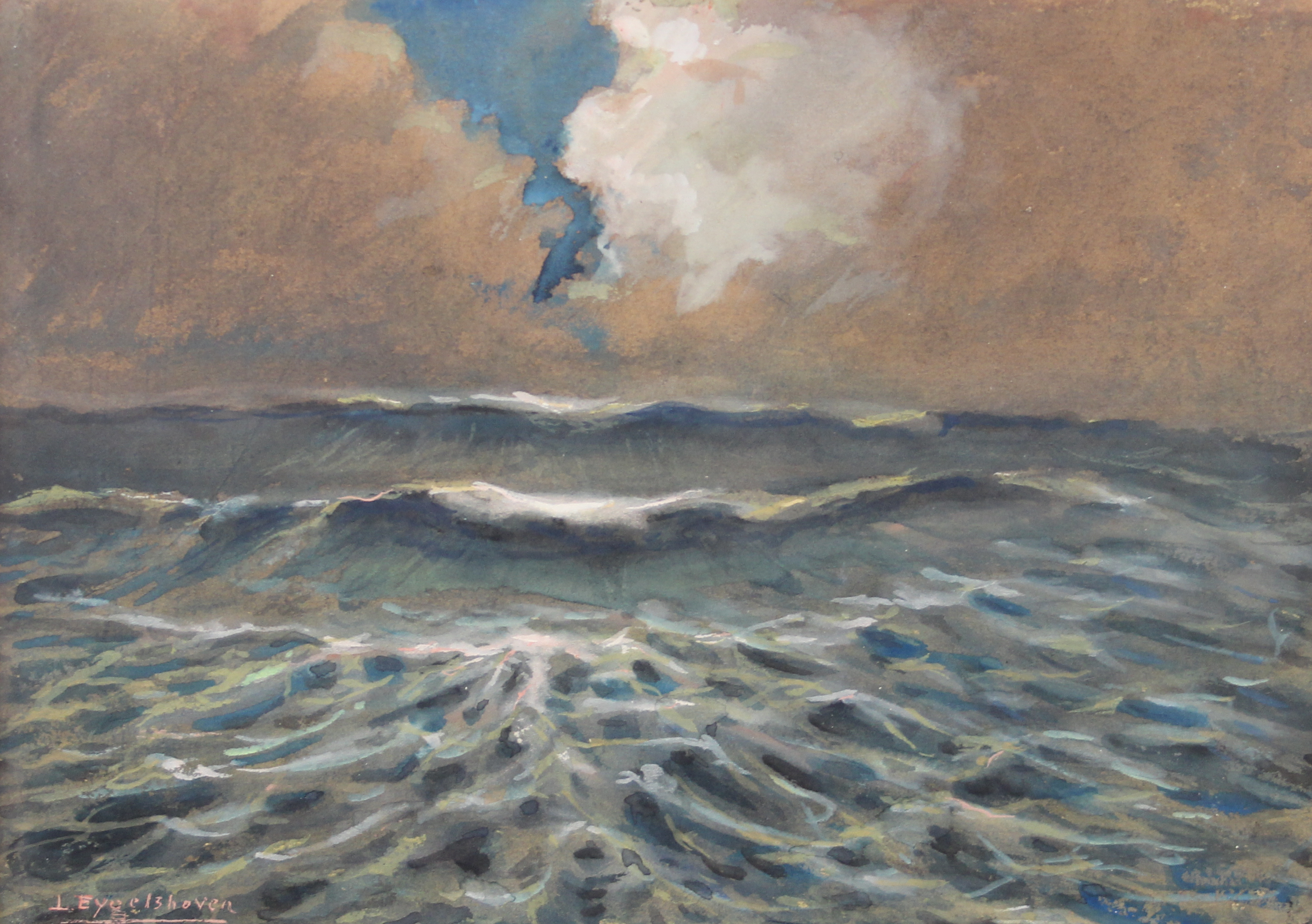tableau Mer agite Eygelshoven Lon marine,paysage marin  aquarelle papier 2ime moiti 20e sicle