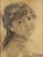 tableau l'enfant De Troyer Prosper portrait  crayon papier 