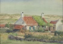 tableau Fermme dans les dunes Hoeterickx Emile marine,paysage  aquarelle papier 1ère moitié 20e siècle